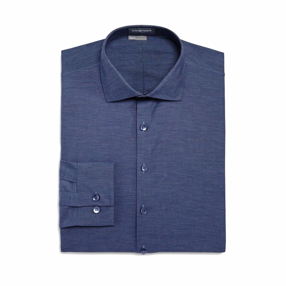 Vardama Dress Shirt Men Button Down Dover Textured Slim Fit Shirt Blue 17.5